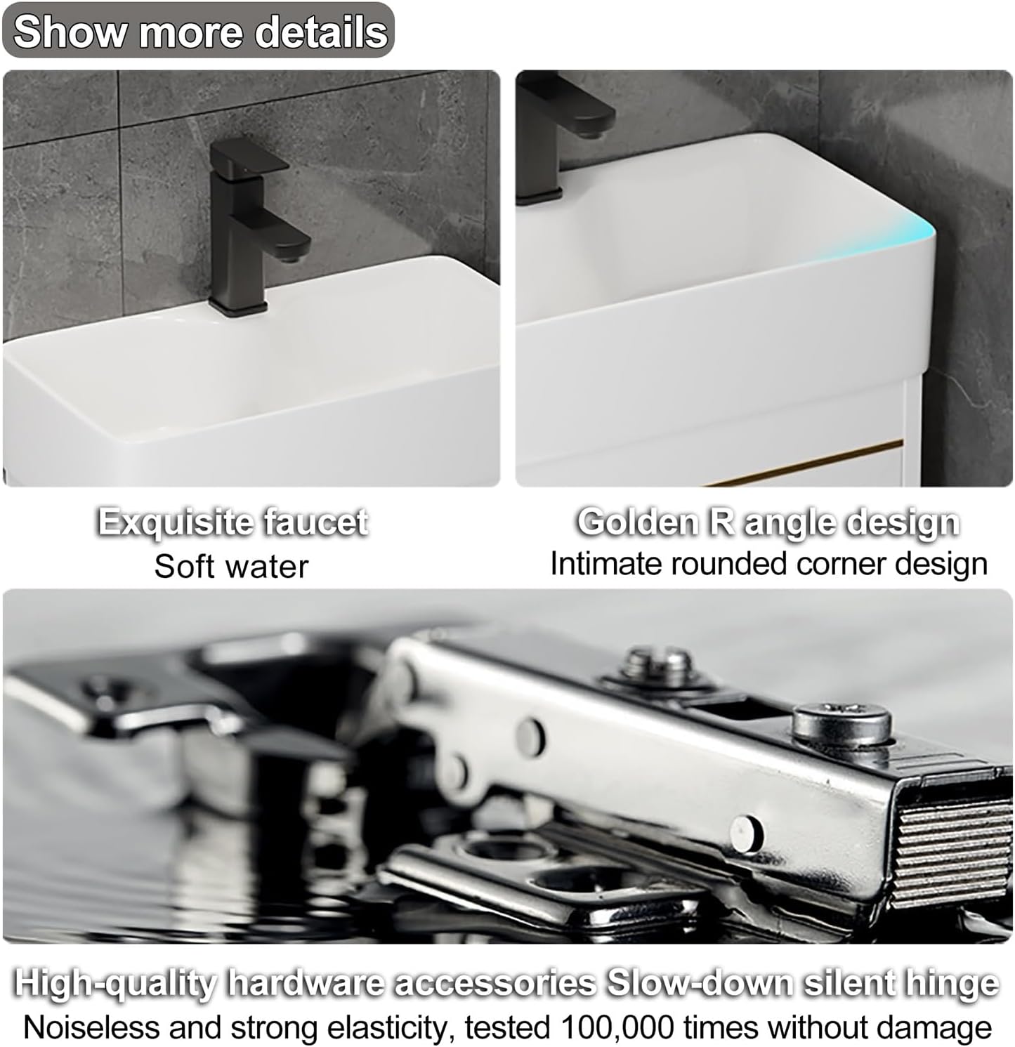 Vitreous China Bathroom Sink Bathroom Vanity Cabinet Wall Mount Sink with Faucet and Drain Combo Bathroom Small Wall Mount Rectangle Corner Sink for Small Space Bathroom,54.5X30X51CM