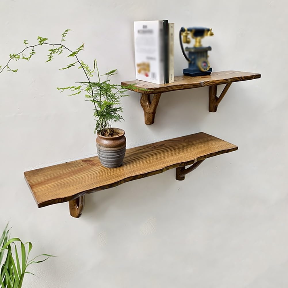 Vintage Floating Shelf Wall Mount, Rustic Solid Wood Display Rack, Irregular Edge, for Home Coffee Bar(80x15cm/31x5.9in)