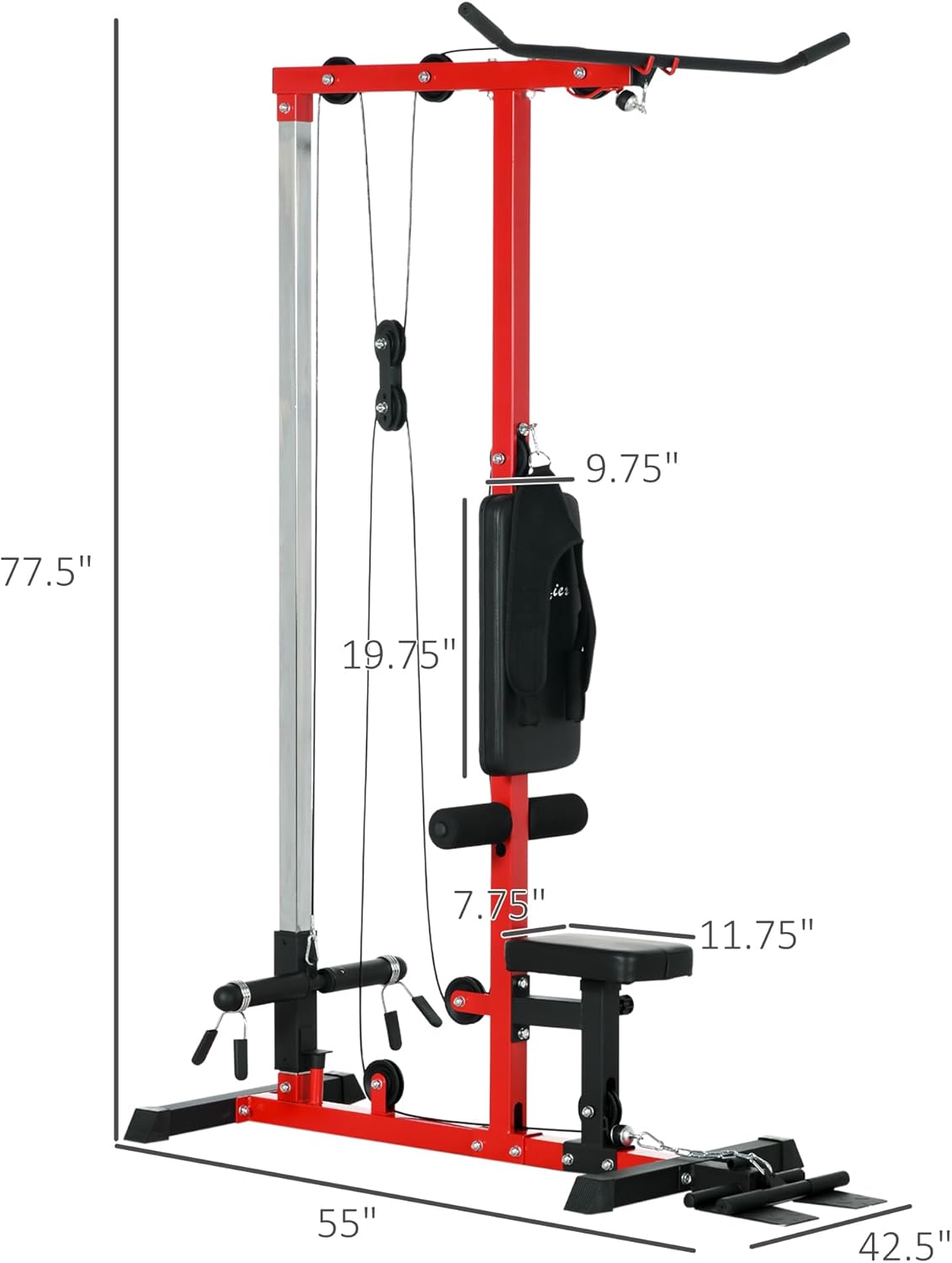 Soozier LAT Machine with High & Low Pulley Stations, Cable Row Machine with Adjustable Seat & Flip-Up Footplate, for Home Gym