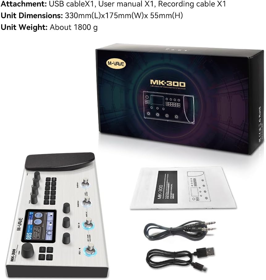 MK-300 Guitar Multi-Effects Processor Pedal with 320+ Effects,160 Presets,Looper, Expression Pedal, Drum Machine,MIDI Port, IR Loader,Neural Network Modeling，Guitar/Bass