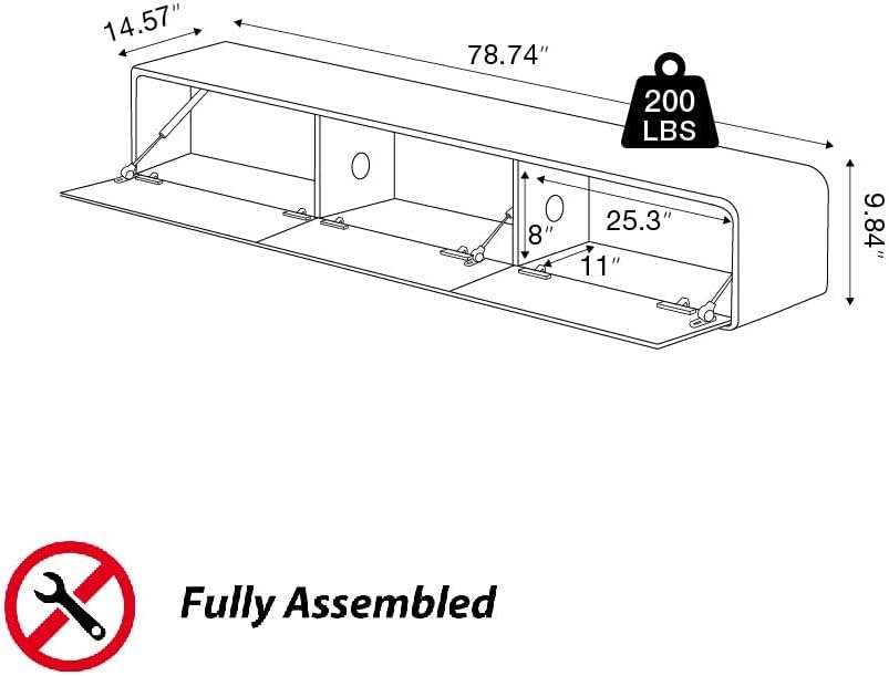 Fully-Assembled Minimalist Floating TV Stand, Modern Wall-Mounted Entertainment Center with 3 Flip-Down Cabinet Doors, Solid Wood, Walnut Veneer, 78