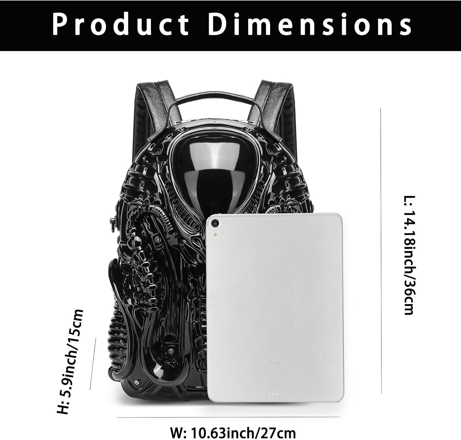 3D Xenomorph Shaped Backpack, Cool Alien Backpack Water-Resistant Casual Daypack for Travel College Gym, Black