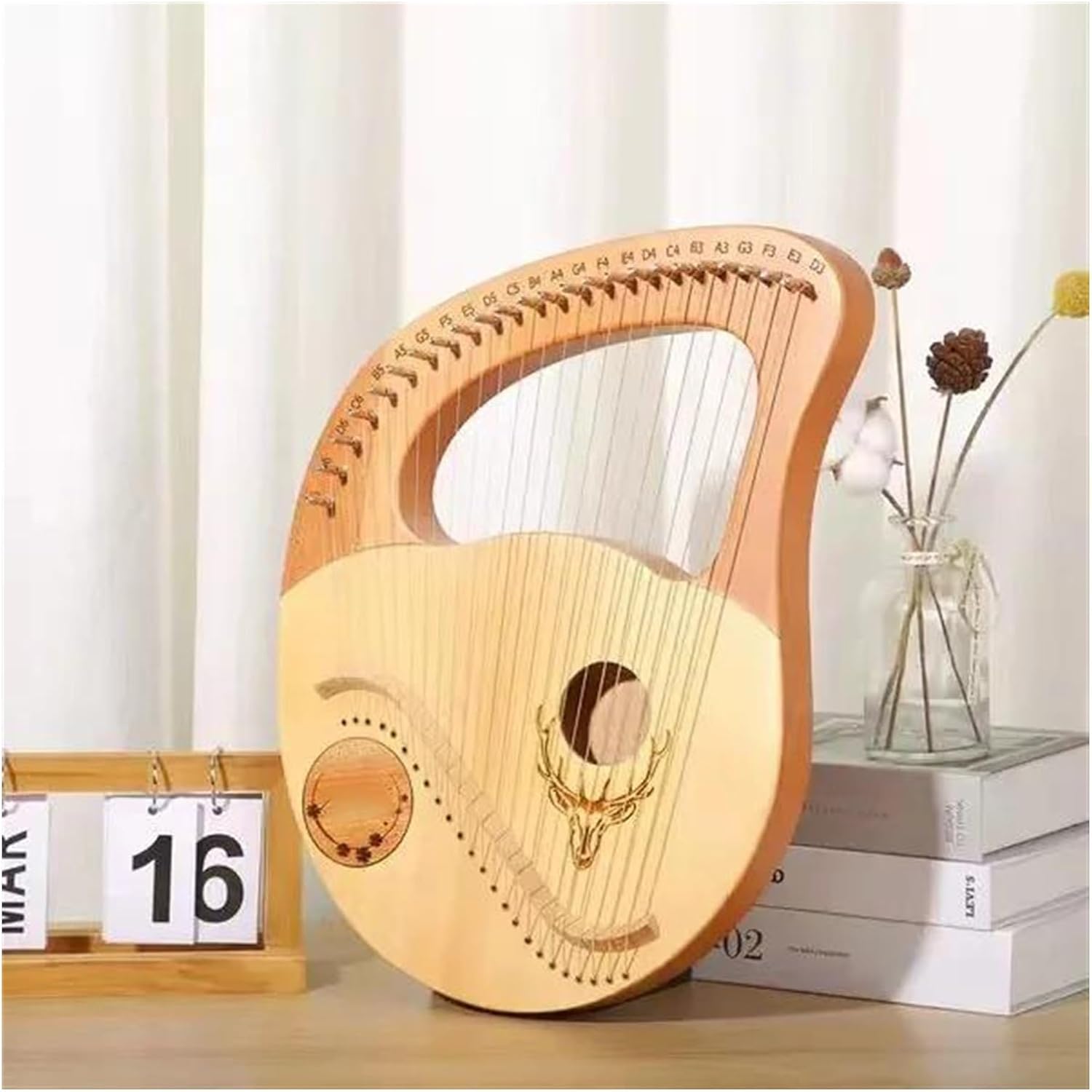 Lyre Harp Set 16/19/21/24 Strings Harp Wooden Mahogany Musical Instrument Lyre Harp With Tuning Wrench Spare Strings(21 Wood 2)