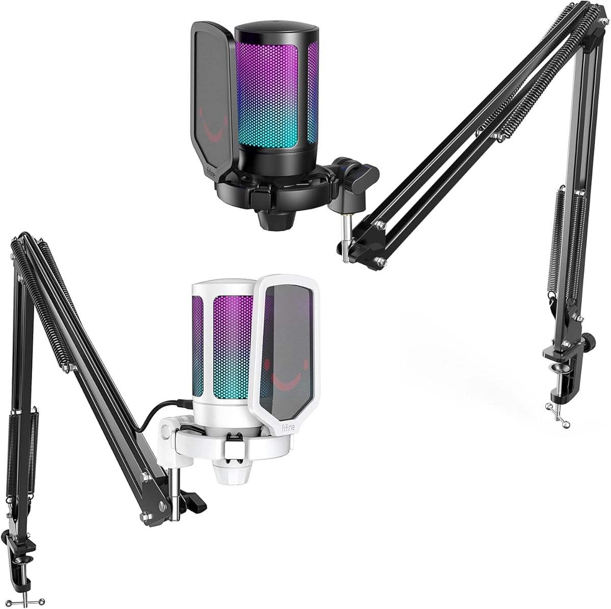 FIFINE USB Gaming Microphone Kit Bundle, RGB Streaming PC Mic for Podcast, Video, Online Chat, Discord, YouTube with Quick Mute, Input Gain Knob, Compatible with PS4 PS5 (A6T+A6TW)