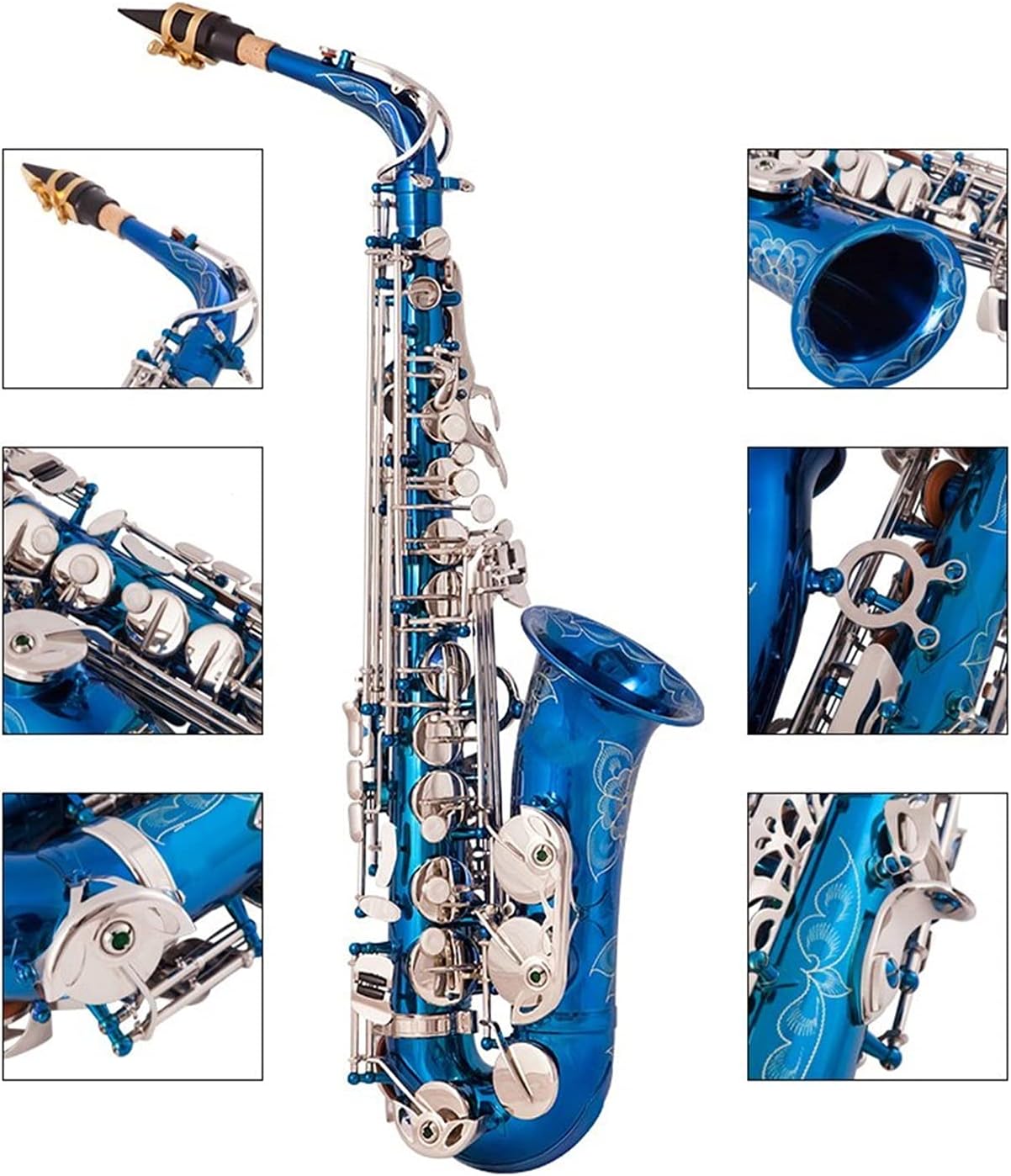 Sax Beginners Kit Blue Silver EB Alto Saxophone Brass Lacquered E Flat Sax 802 Key Type Woodwind Instrument Wind Instrument