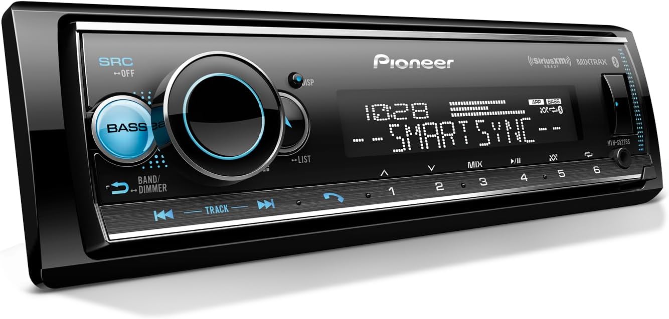 Pioneer MVH-S522BS Bluetooth Car Stereo with USB/AUX Inputs, Pioneer Smart Sync, and Hands-Free Calling for Enhanced in-Car Audio Experience.
