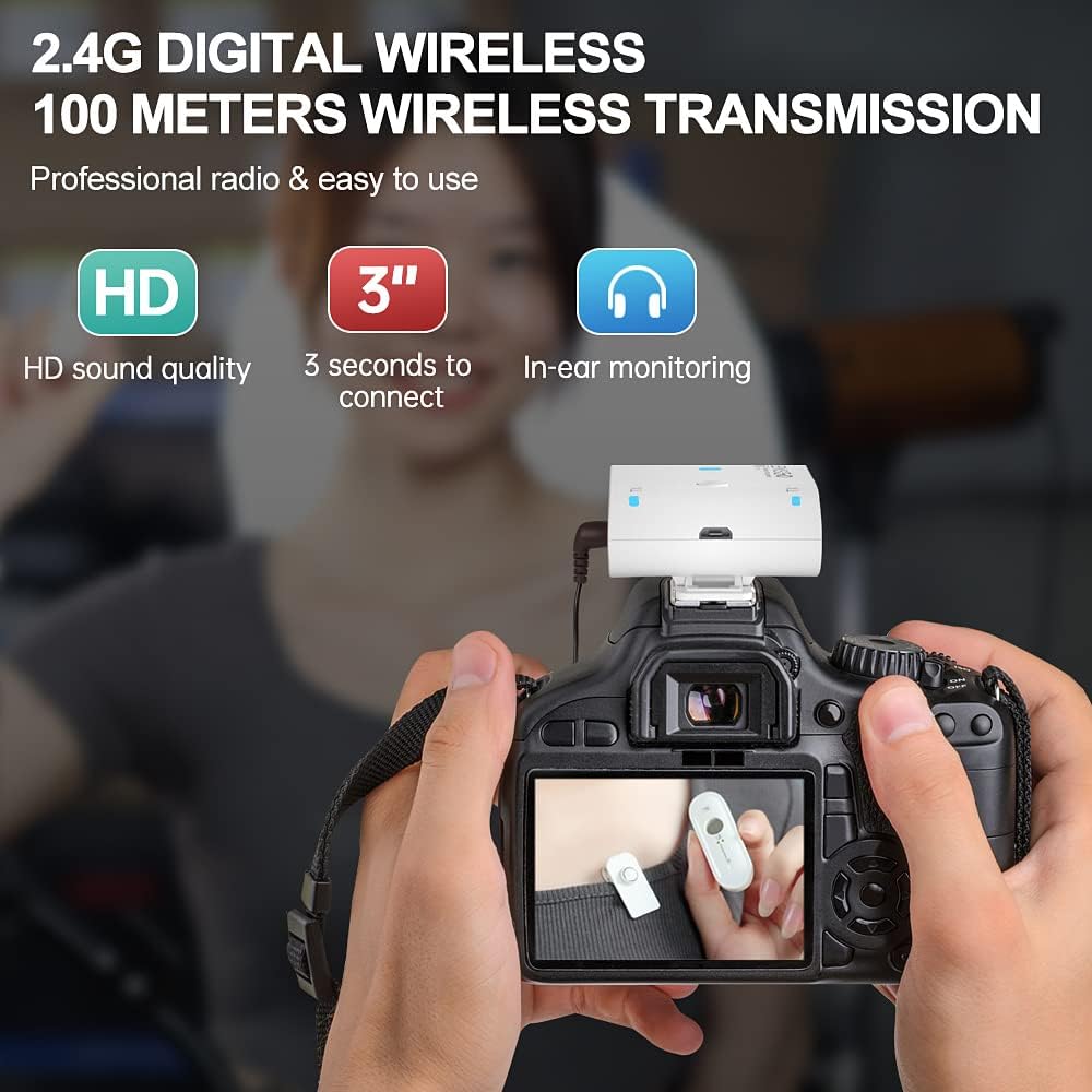 LENSGO 318C II 2.4GHz Dual Clip on Wireless Lavalier Microphone for DSLR/SLR Camera Camcorder iPhone Android Rechargeable Lapel Mic for Video Recording Interview TikTok YouTube Live Streaming -B