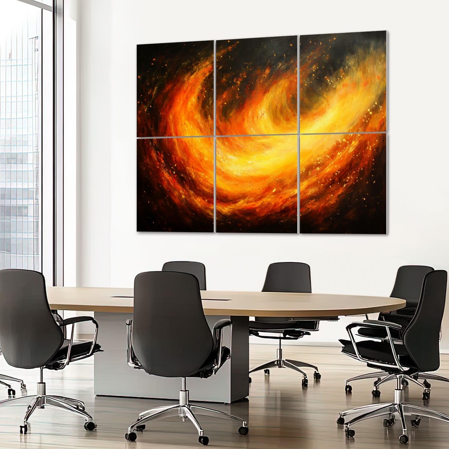 6 Pack Art Acoustic Panels Sound Absorbing Bright Warm Color Orange Abstract Yellow Flames Colors Brush Strokes Decorative Soundproof Wall Panels Self Adhesive for Recording Studios Office 72