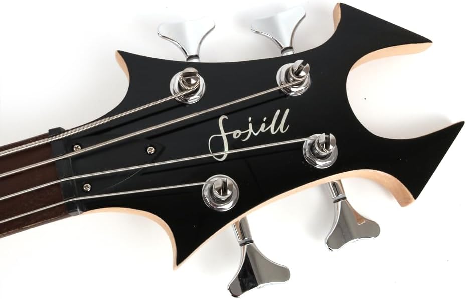 Fojill Cool Shape Full Size Standard Electric Bass Guitar Four 4 String Right Hand Handed Solid Body Canadian Maple Neck Genuine Rosewood Fretboard Fingerboard(Red)