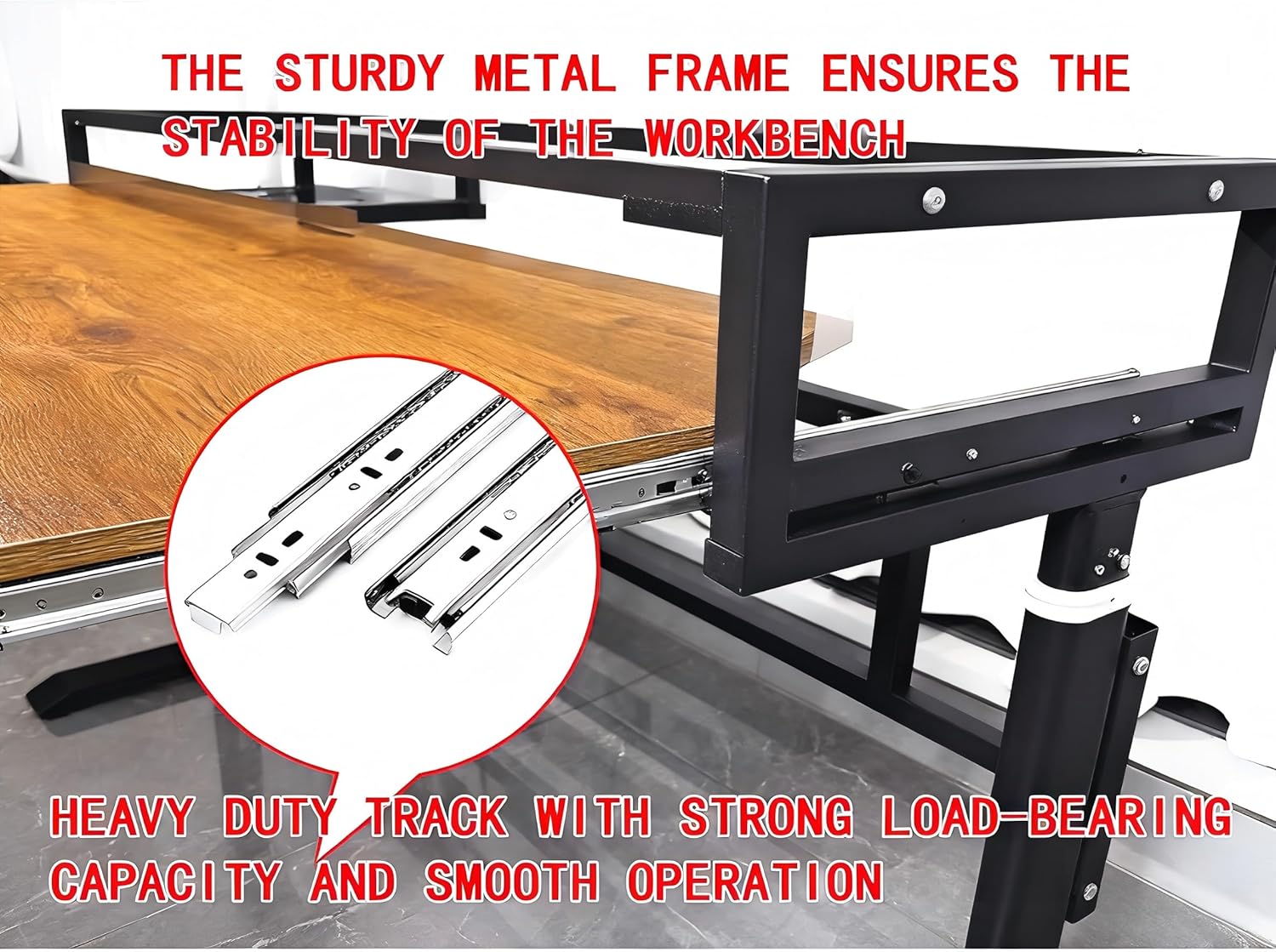 Studio Desk with Keyboard Tray | Hand-Crank Adjustable Standing Desk Workstation for Music Production, Cable Management, MIDI Keyboard Shelf (Black, 47in)