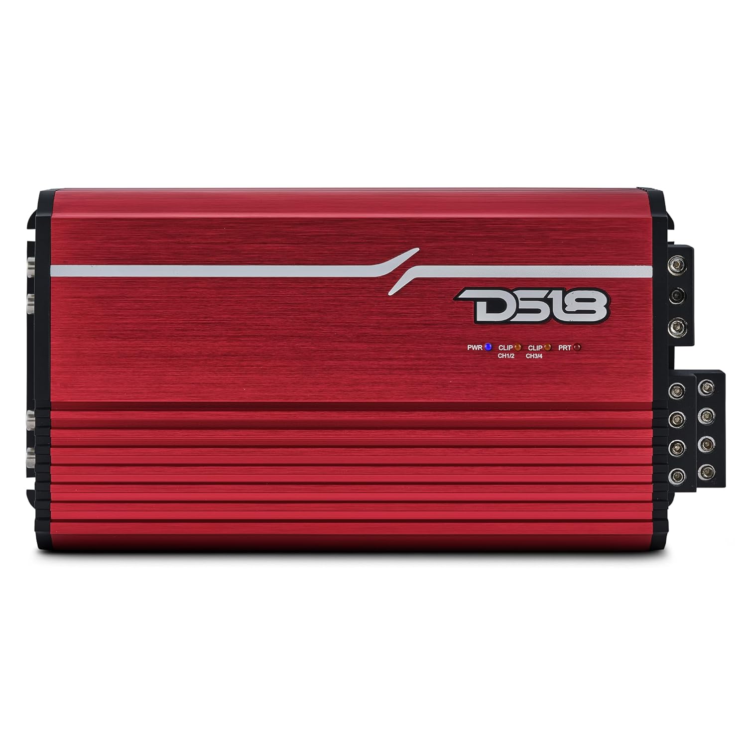 DS18 FRP-2.4K4/RD Compact 4-Channel Full-Range Class-D Amplifier – 2400W RMS, Bridgeable, Smart Cooling, High/Low Pass Filters, Car Audio & Motorcycle Amp for Mids, Highs & Subs