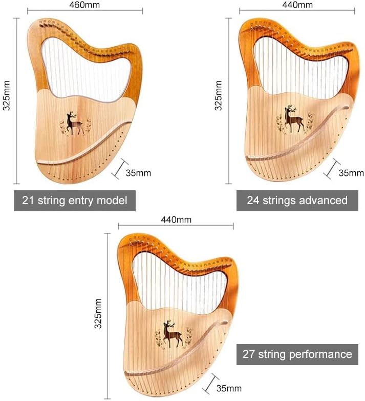 27 Strings Lyre Harp, Metal Strings Mahogany Instrument with EVA Bag, Tuning Wrench, Spare Strings, English Manual, Gift for Beginners Music Lovers Adult