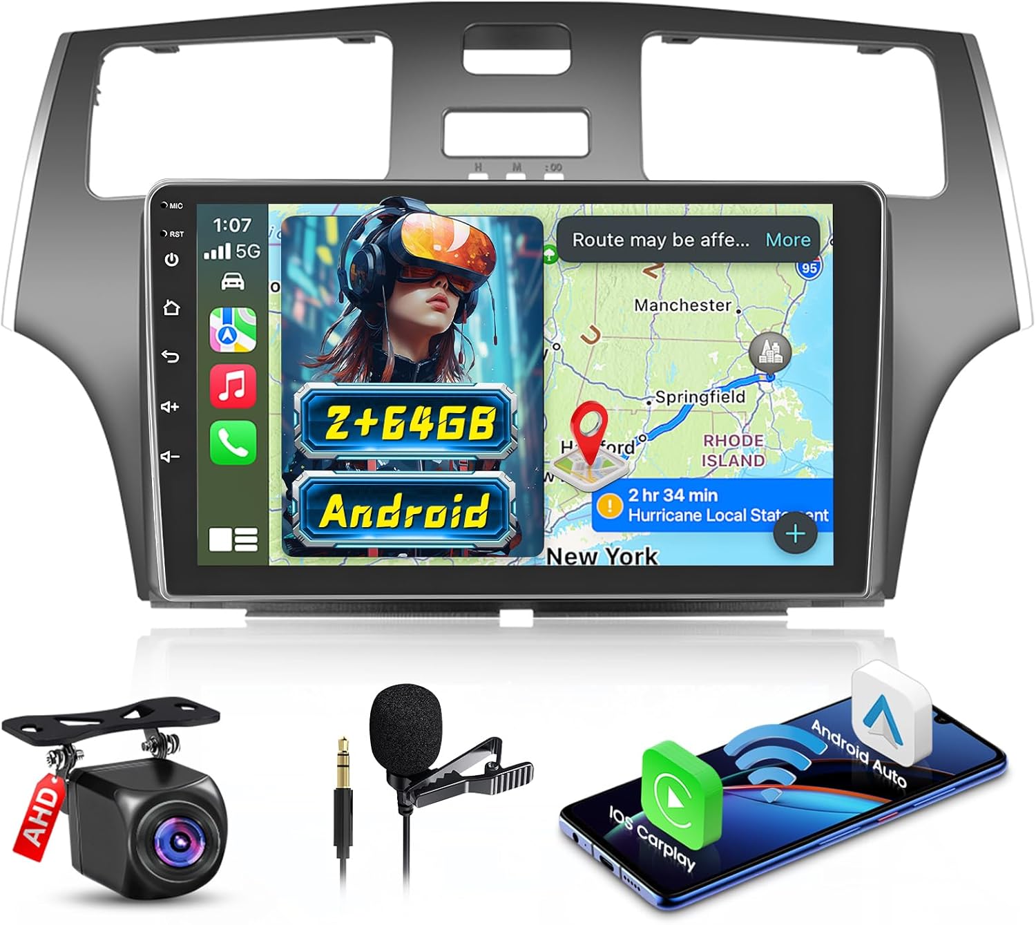 [2+64GB] Android 15 Car Stereo for Lexus ES 2001-2005 ES250/300/330 with Wireless CarPlay Android Auto, 9 Inch HD Touchscreen Car Radio with WiFi GPS Bluetooth FM/RDS SWC Backup Camera MIC