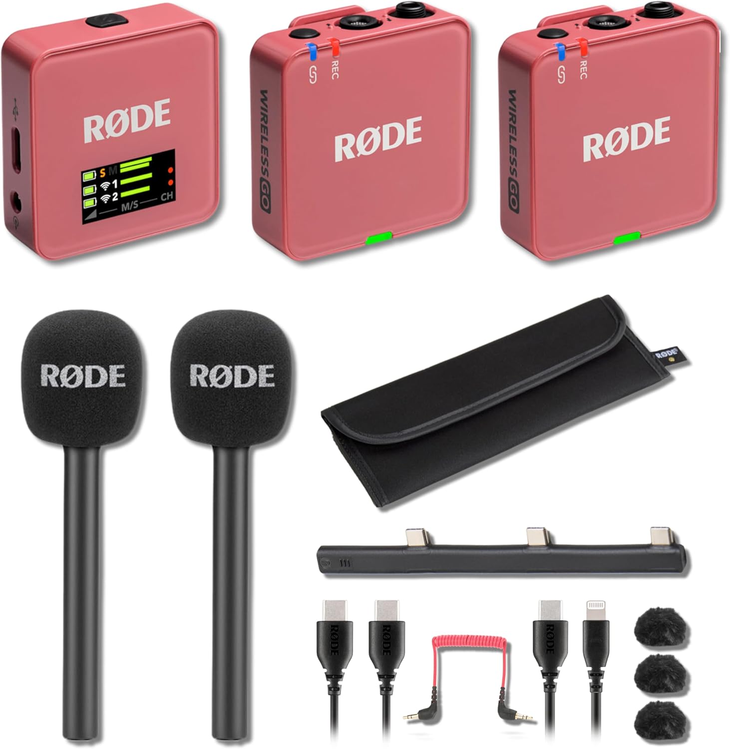 Rode Wireless GO (Gen 3) Compact Wireless Microphone System (Rose) with 2X Interview GO Handheld Adapters
