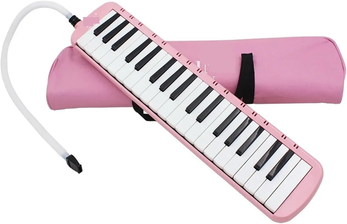 Melodica 37-Key Melodica Portable Tone Piano Mouth Organ Harmonica Pianica Keyboard Instrument With Windpipe Backstrap(Pink)