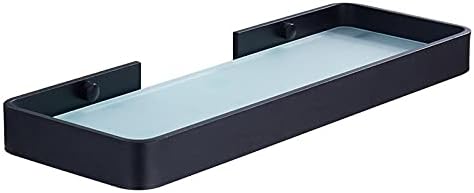 Shower Shelves 25CM 35CM 45CM Black Aluminum Glass Shelf, Square Bathroom Glass Shelves Bathing Accessories (Color : 25CM with matt Glass)