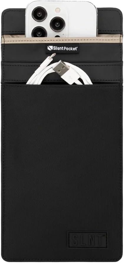 Silent Pocket SLNT Faraday Bag Smartphone Sleeve Weatherproof Nylon, Signal Blocking Device Shielding for iPhone, Galaxy, Most Phones - Privacy & Anti-Hacking (Black, Medium Plus)