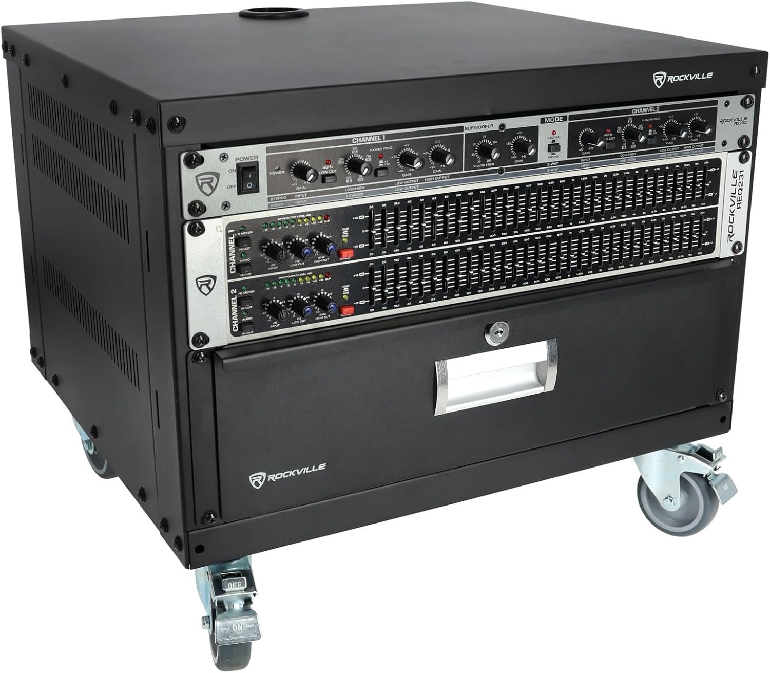 Rockville RR6U 6U Live Sound/Recording Studio Rack Case with Wheels, Reversible Rack Rails, Front & Rear Mounting, Cable Management Ports, 440lb Capacity