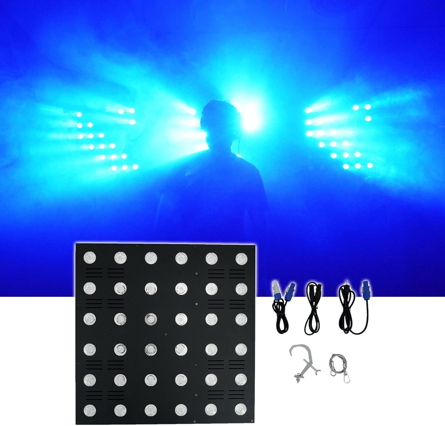 Rockville Stage Matrix 36 Bundle: (2) RGB 6x6 Tri-Colored Matrix Blinder Lights for DJ, Stage, and Band, ROCKFORCE 192-Channel DMX Lighting Controller, 3-Items