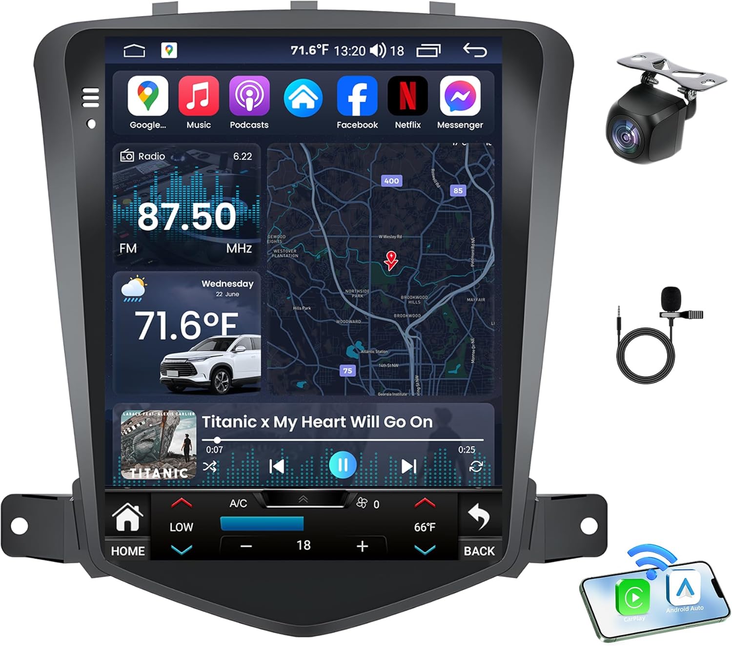 8Core 4G RAM Car Radio for Chevrolet Cruze 2009-2015: CarPlay & Android Auto High Digital Signal Processing FM/AM/RDS EQ Audio Bluetooth 5.0 GPS SWC Split Screen 5G WiFi 1080P Backup Camera