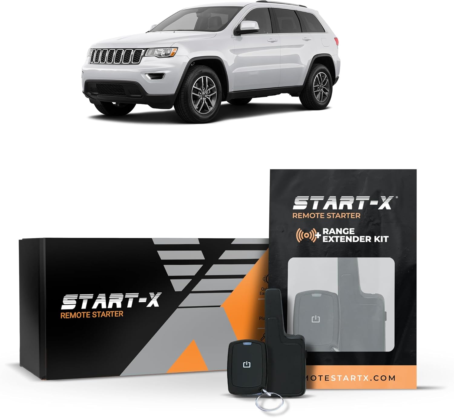 Start-X Remote Starter Kit + 2000ft 1 Way Range Extender for Jeep Grand Cherokee (2014, 2015, 2016, 2017, 2018, 2019, 2020, 2021) Vehicles with Push-to-Start Ignition