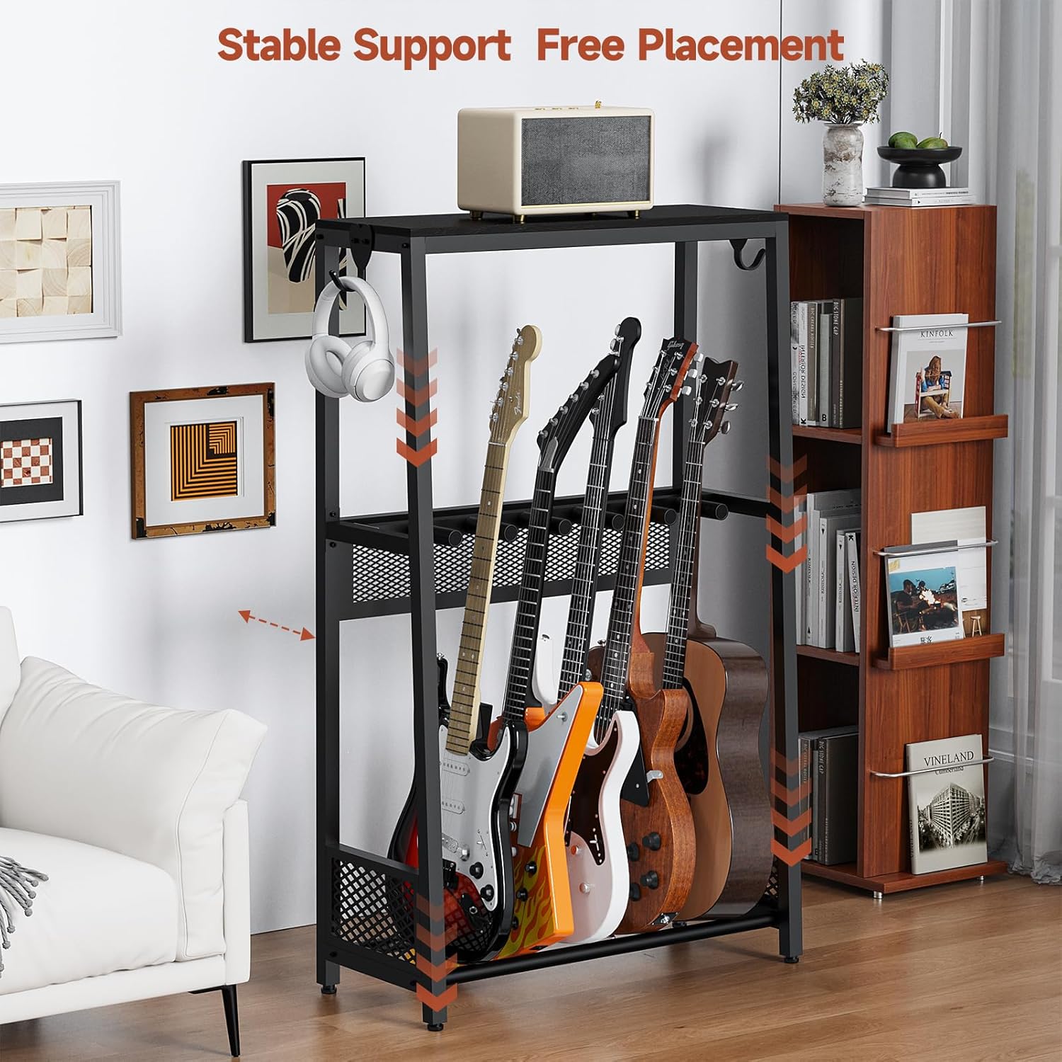 EmberGlow-official Guitar Stand, Guitar Rack with Amp Stand for Acoustic Guitar, Electric Guitar, Bass, Ukulele, Multi Guitar Stand Floor for Home Studio Music Room