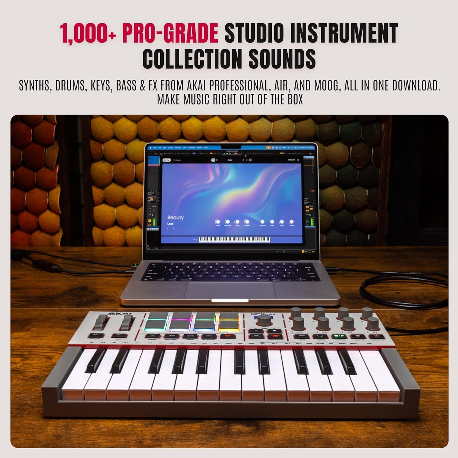 Akai Professional MPK Mini IV USB-C MIDI Keyboard Controller for Beginners and Producers - MPC Drum Pads, 360° Knobs, Pitch and Mod Wheels, Production Software, Native Instruments Sound Package, Grey