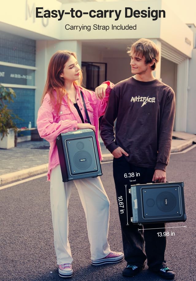 Karaoke Machine for Adults with 2 Wireless Microphones & Guitar Input, Professional Bluetooth 5.3 Speaker, Portable Wooden Karaoke PA System with Bass/Treble Adjustable for Backyard, Home Party