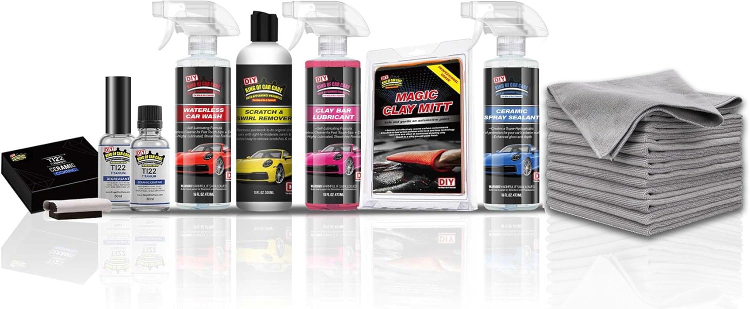 The Ultimate DIY Total Car Care Package - inclusive of waterless car wash, clay lubricant, clay mitt, swirl and scratch remover, ceramic coating kit, ceramic spray booster