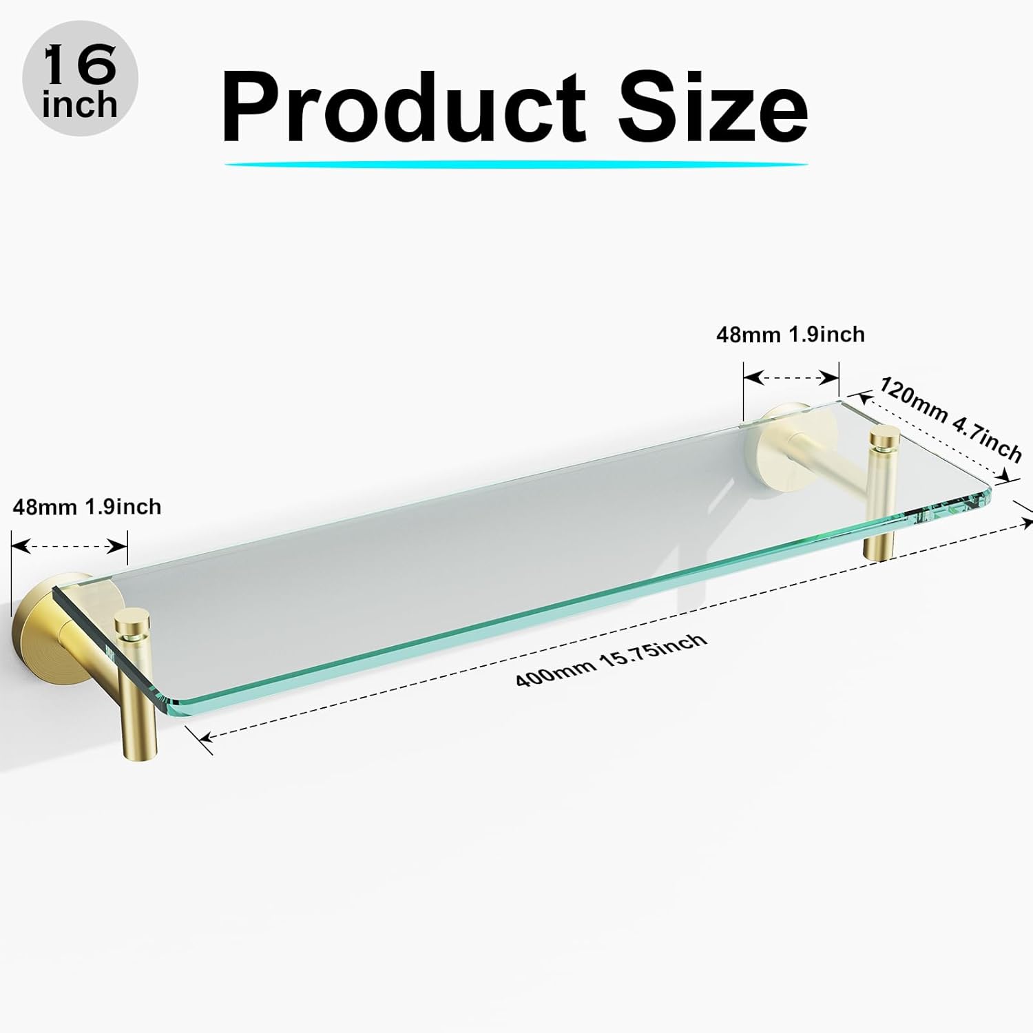 Glass Shelves for Bathroom 2 Pack,20-Inch Brushed Gold Towel Bar Glass Bathroom Shelves(Brushed Gold)