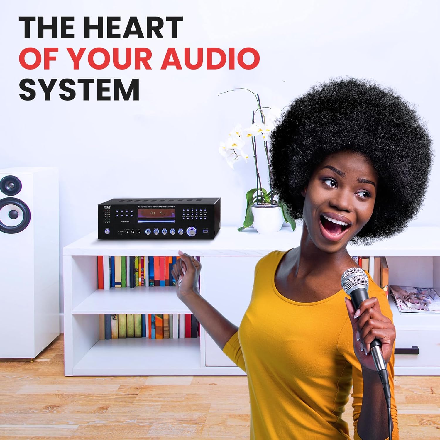 Pyle 4-Channel Home Theater Bluetooth Amplifier Receiver - 3000 Watt Stereo Speaker Home Audio Receiver w/ Radio, USB, 2 Microphone w/ Echo for Karaoke, CD DVD Player, LCD, Rack Mount - Pyle PD3000BT