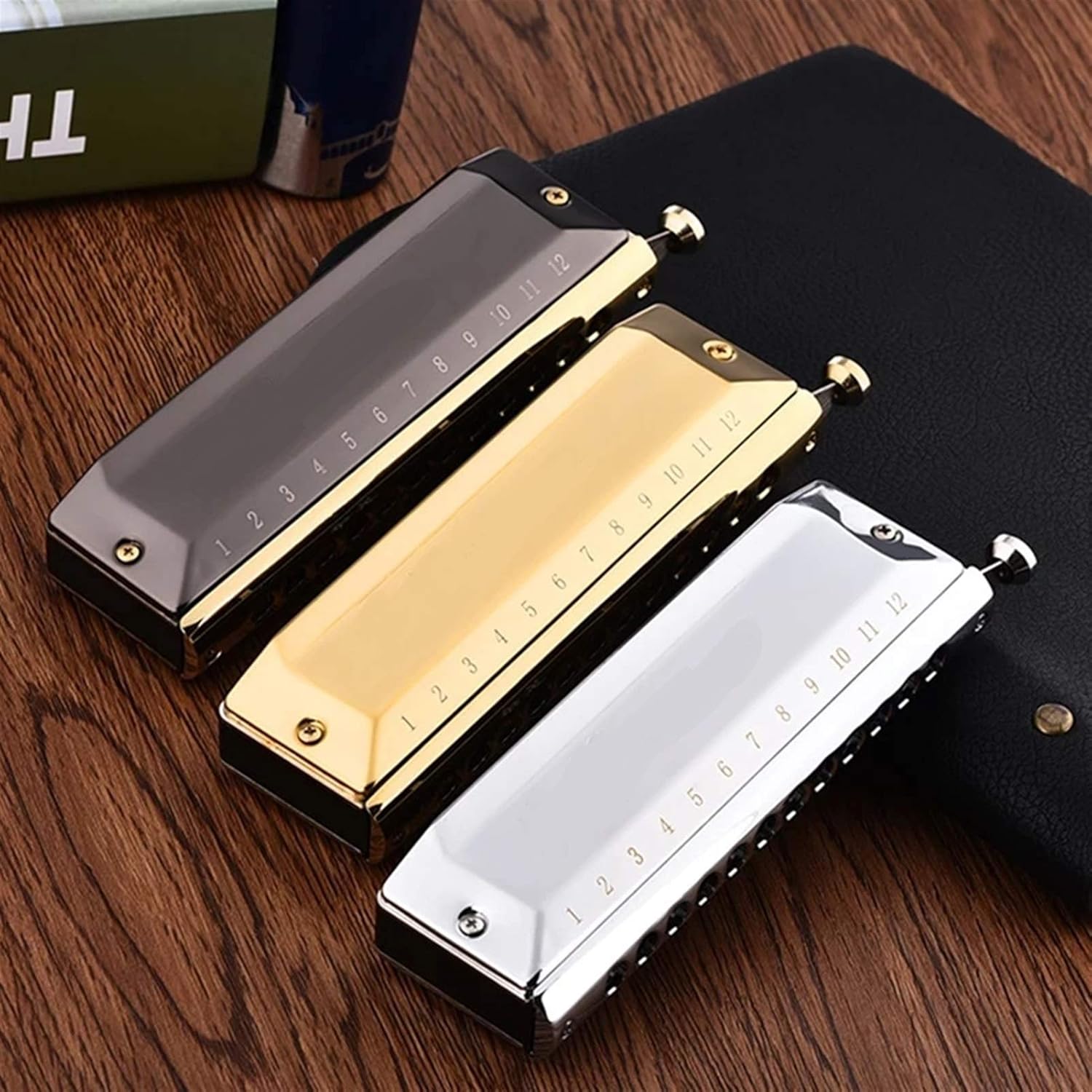 Harmonica Chromatic Harmonica 12 16 Holes Mouth Organ Instrumentos Key of C Phosphor Bronze Reeds Musical Instruments (Color : Black 1248)