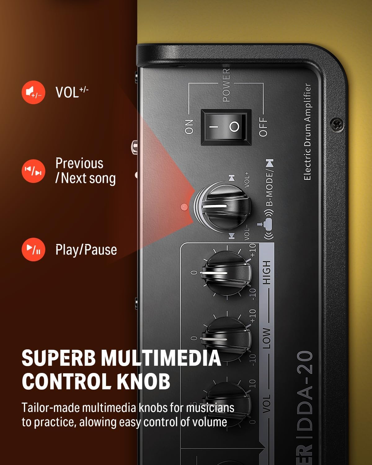 Donner Electric Drum Speaker 20W, Wireless Small Amp for Electronic Drum Sets & Keyboards, DDA-20 Portable for Home Practice & Outdoor Performance (Yellow)