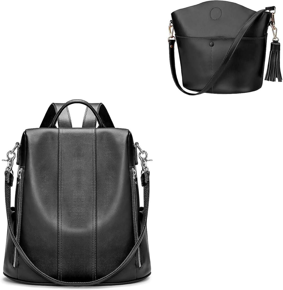 S-ZONE Leather Backpack Purses bundle with Crossbody Purse Bucket Shoulder Bag