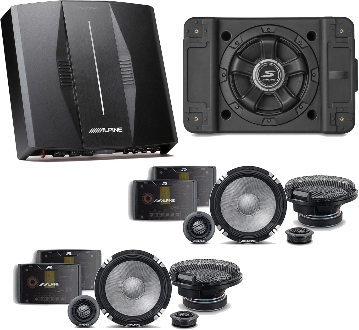 Alpine PXE-C80-88 OPTIM8 8-Channel Hi-Res Digital Sound Processor Amplifier w/SS-SB10 Subwoofer, (2) R2-S652 Bundle