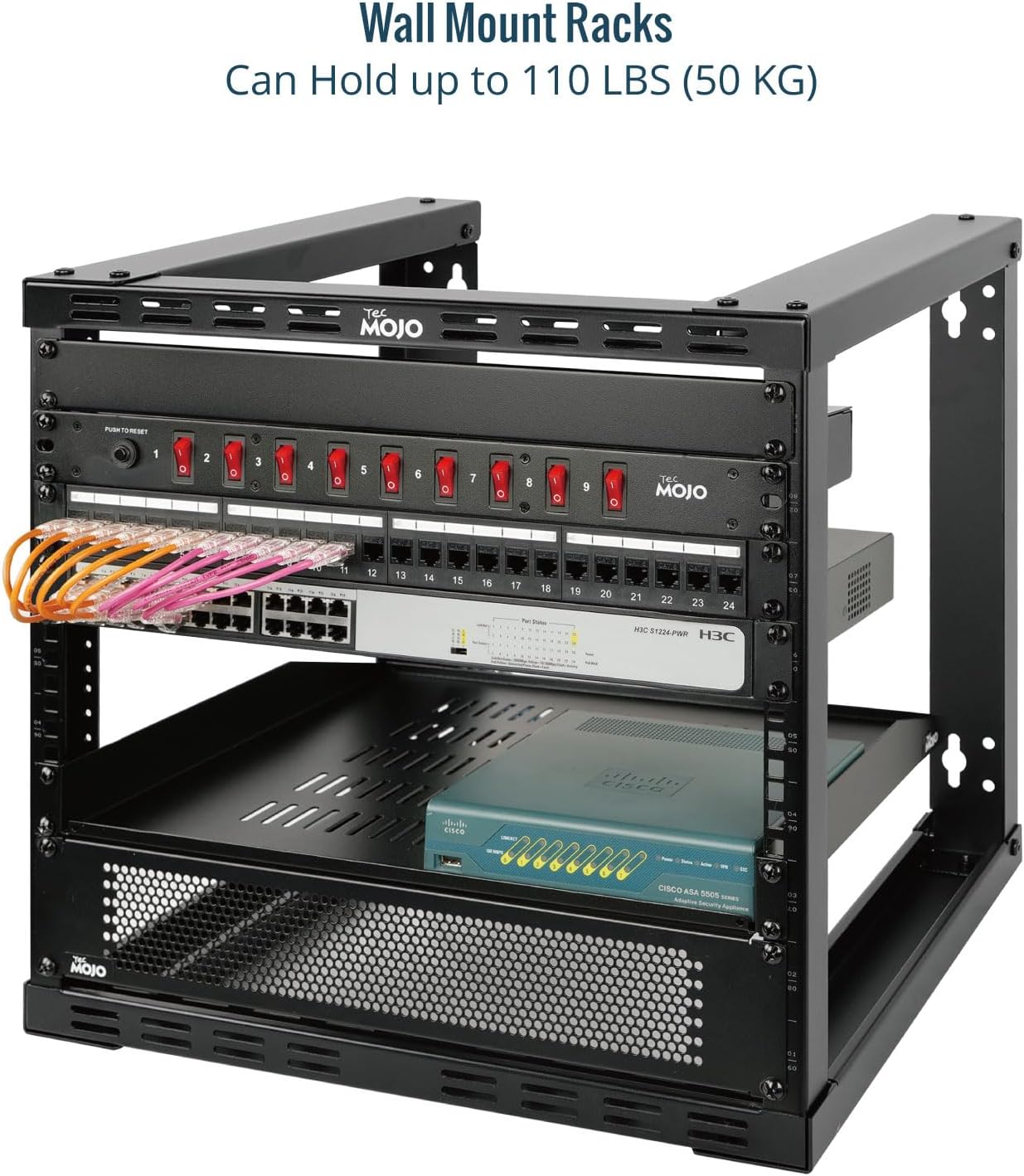 Tecmojo 9U Fixed Wall Mount Network Rack 15.8inch Depth Open Frame for Server Data/AV/IT/Communication/Computer Equipment/Patch Panel Heavy Duty