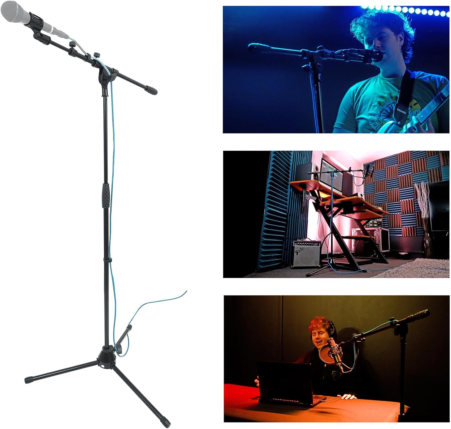 Rockville RMC-ICE Bundle: Pro Diamond Vocal Microphone with Case and Cable, RVMIC1 v2 Tripod Mic Stand with Telescopic Boom, Metal Joints, Adjustable Height 36–63