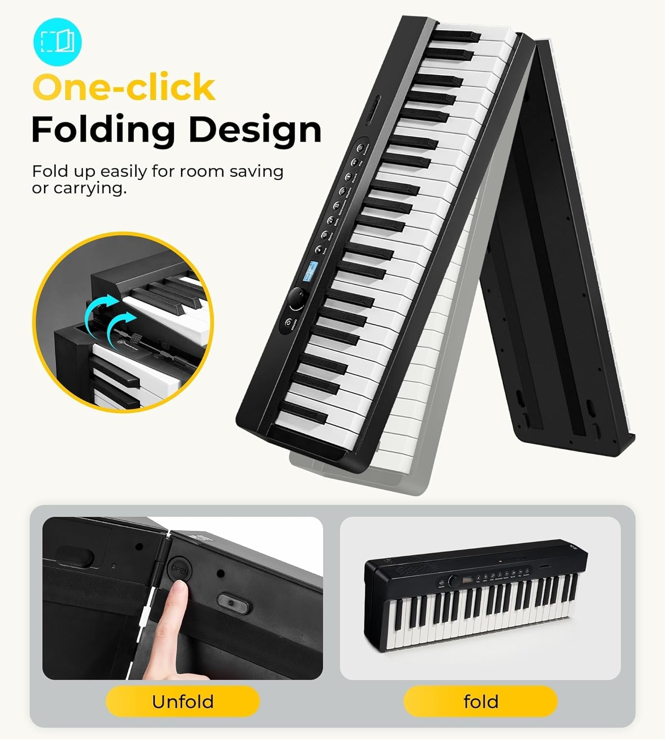 88 Key Folding Piano Semi-Weighted Foldable Piano Full Size Portable Travel Electric Piano Keyboard with BT Wireless, 128 Tones, USB MIDI, Sustain Pedal and Bag for Beginners Adults Teens