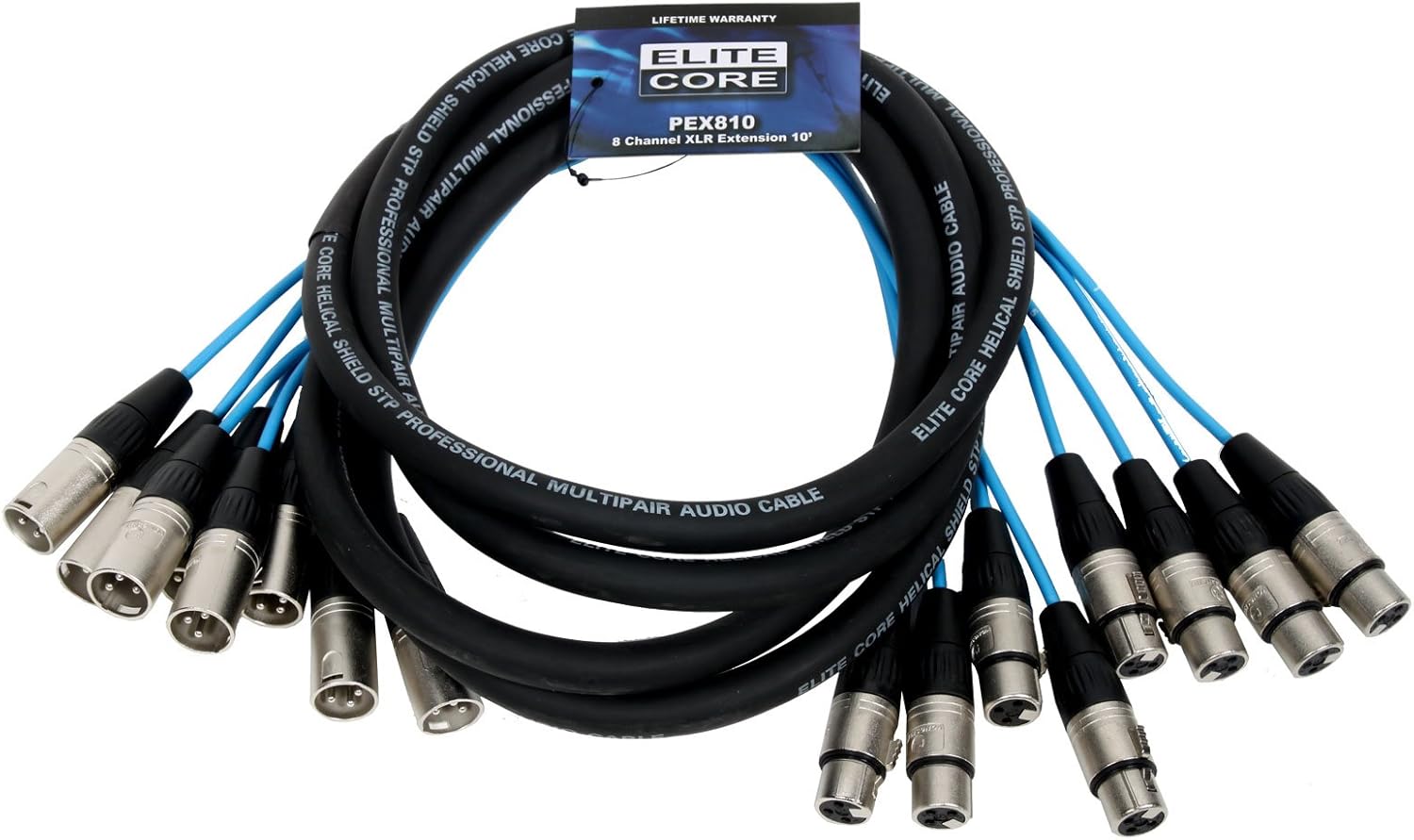 Elite Core PEX810 | 8 Channel Fan to Fan XLR Extension Snake | 10' ft