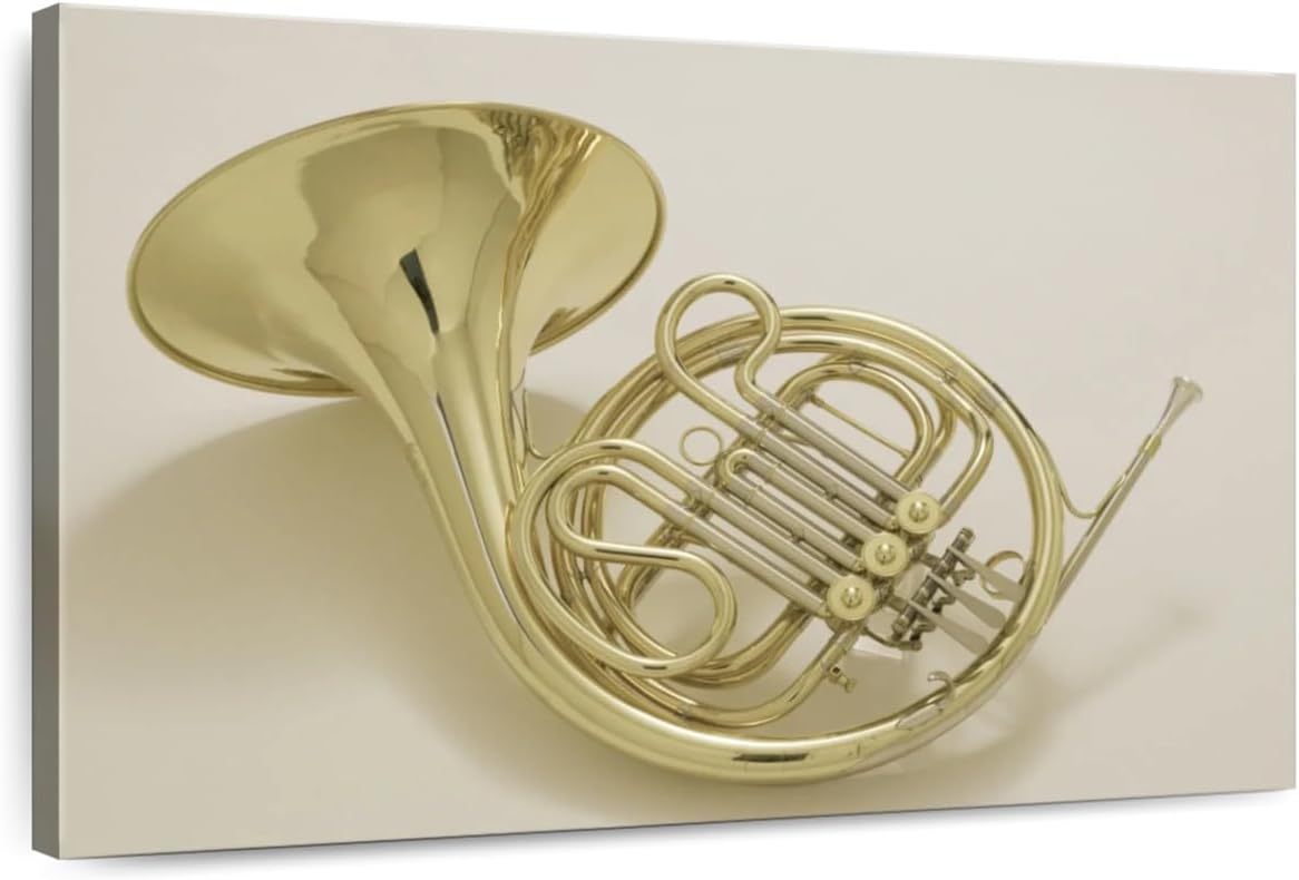 ElephantStock - French Horn Instrument Wall Art - Horizontal Canvas Wall Art - Living Room Wall Decor - Photography Music Canvas Art - Gray And Gold Decor - 51