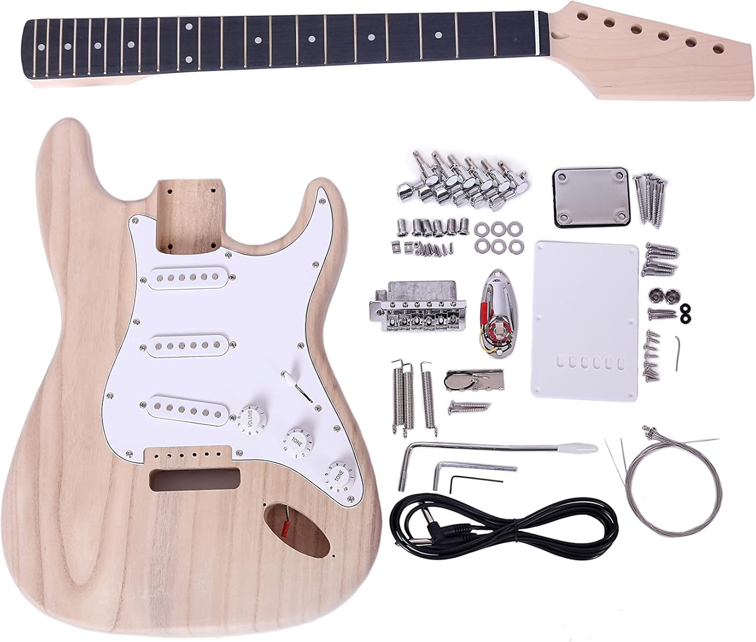 ST Style DIY Electric Guitar Kits,Paulownia Body,Maple Neck and Composite Ebony Fingerboard, S-S-S Pickup Configuration，Natural