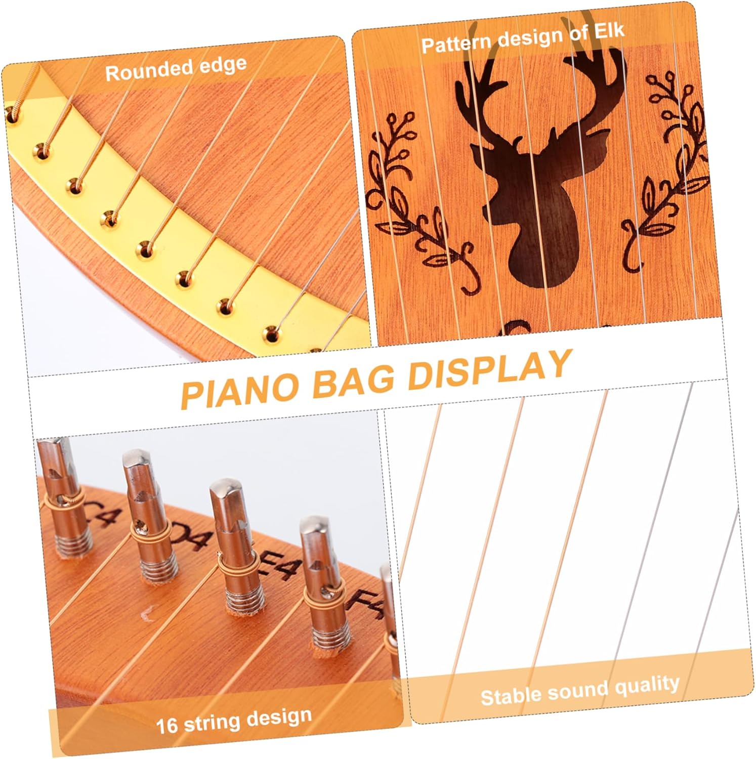 Musical Instrument Set 16 String Harp Handheld Lyre Harp for Boys and Girls