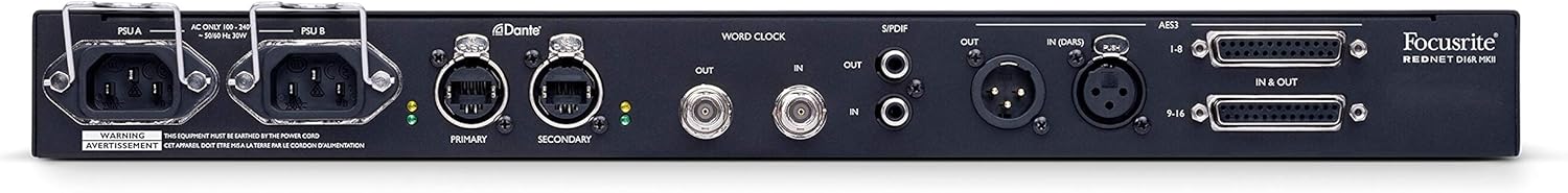 Focusrite RedNet D16R MkII 16x16 digital interface for Dante networks, with channel level control for individual inputs and outputs