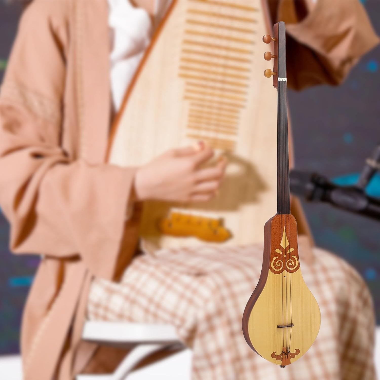 Dulcimer Guitar, 3 String Spruce and Mahogany Instrument with Storage Bag, Portable Compact for Practice and Stage Performance, Balanced Tone Clear Loud Sound