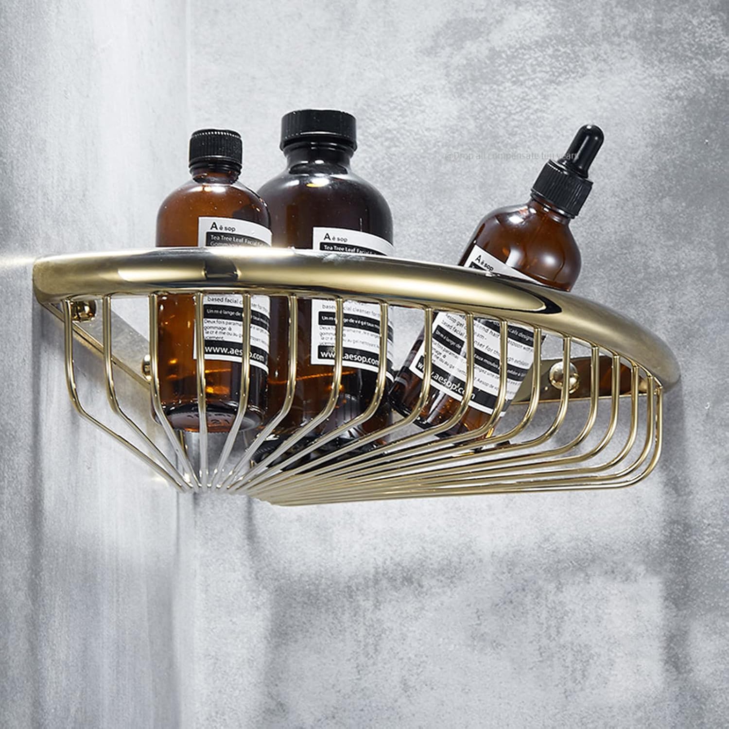 Shower Shelf Corner Shampoo Holder for Wall Mount Caddy No Drilling Adhesive All-Copper for Toilet,Gold,1 Story(Bronze,2 Layer)