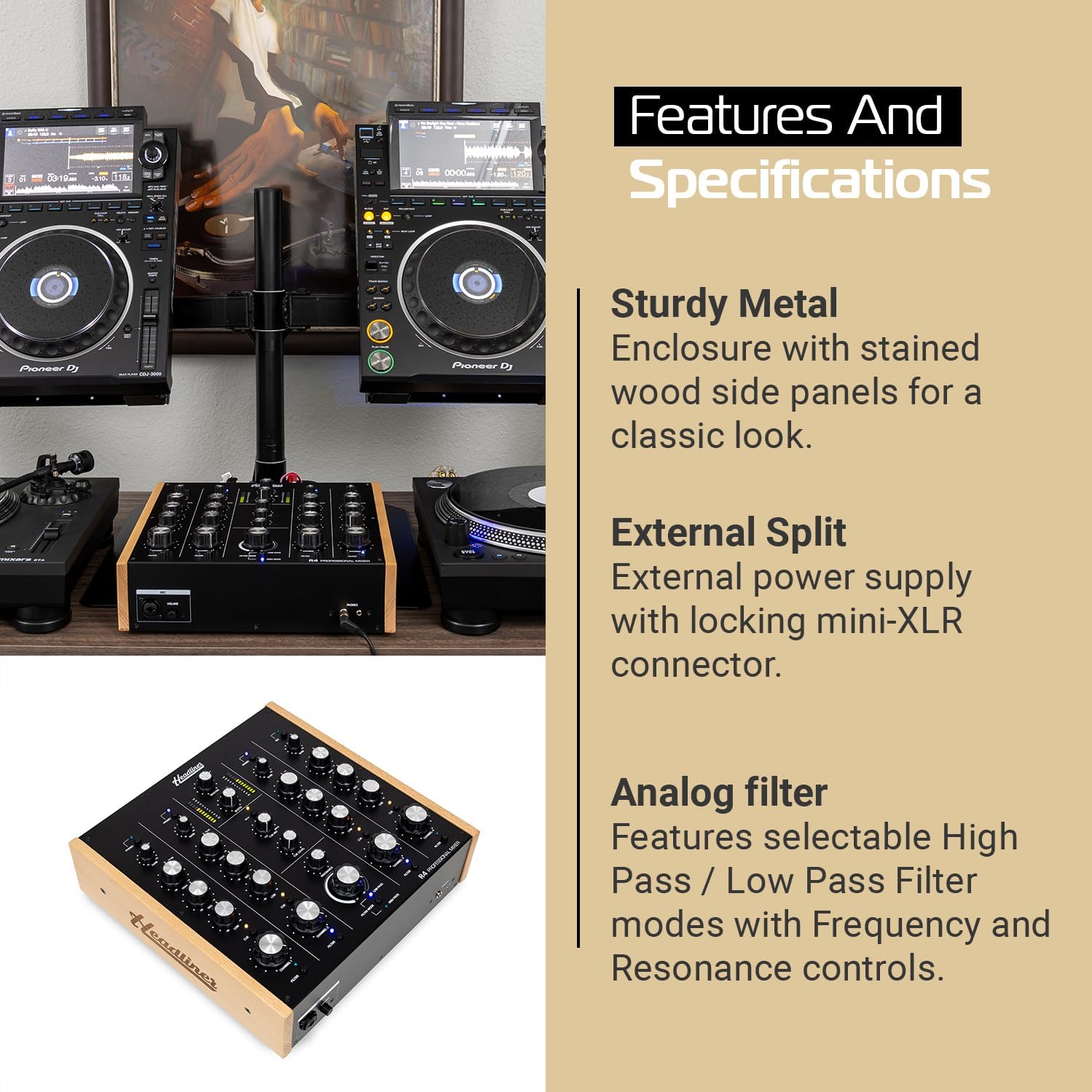 Headliner R4 4-Channel analog rotary DJ mixer with built-in Filter