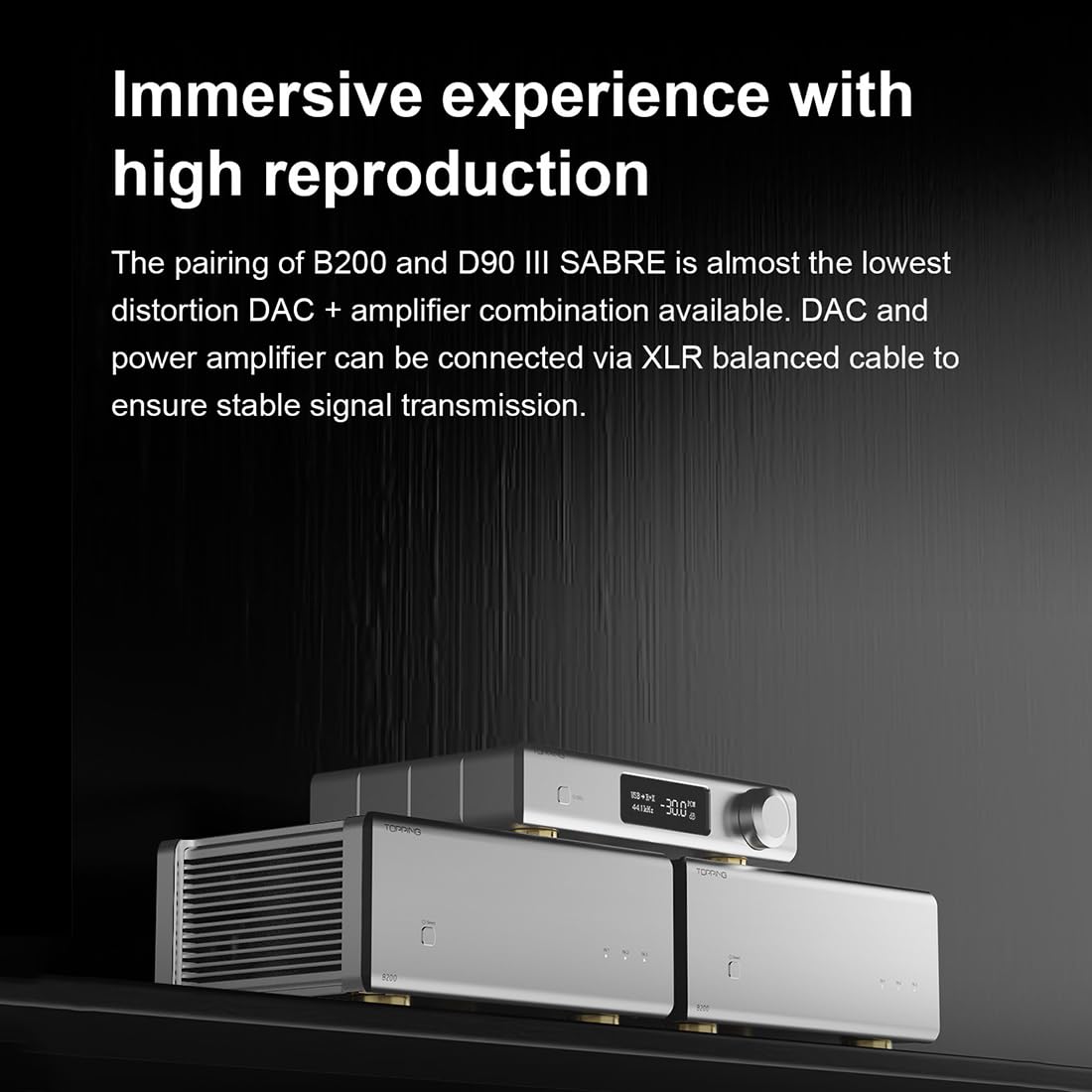 Topping B200 Mono Pure Power Amplifier 3 x XLR/TRS Balanced Input 200W Output 2 Gain 12V Trigger High Power NFCA Discrete Amplifier(Black)