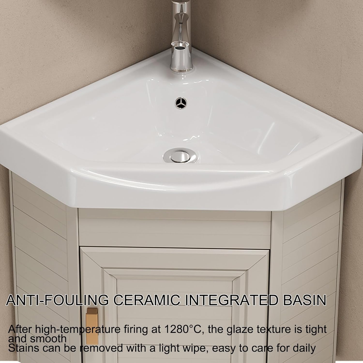 Small Wall Mount Corner Sink, Corner Pedestal Sink, Ceramic Sink, with Drain Kit, for Bathroom, Laundry Room, Living Room, Balcony (Grey 43CM)