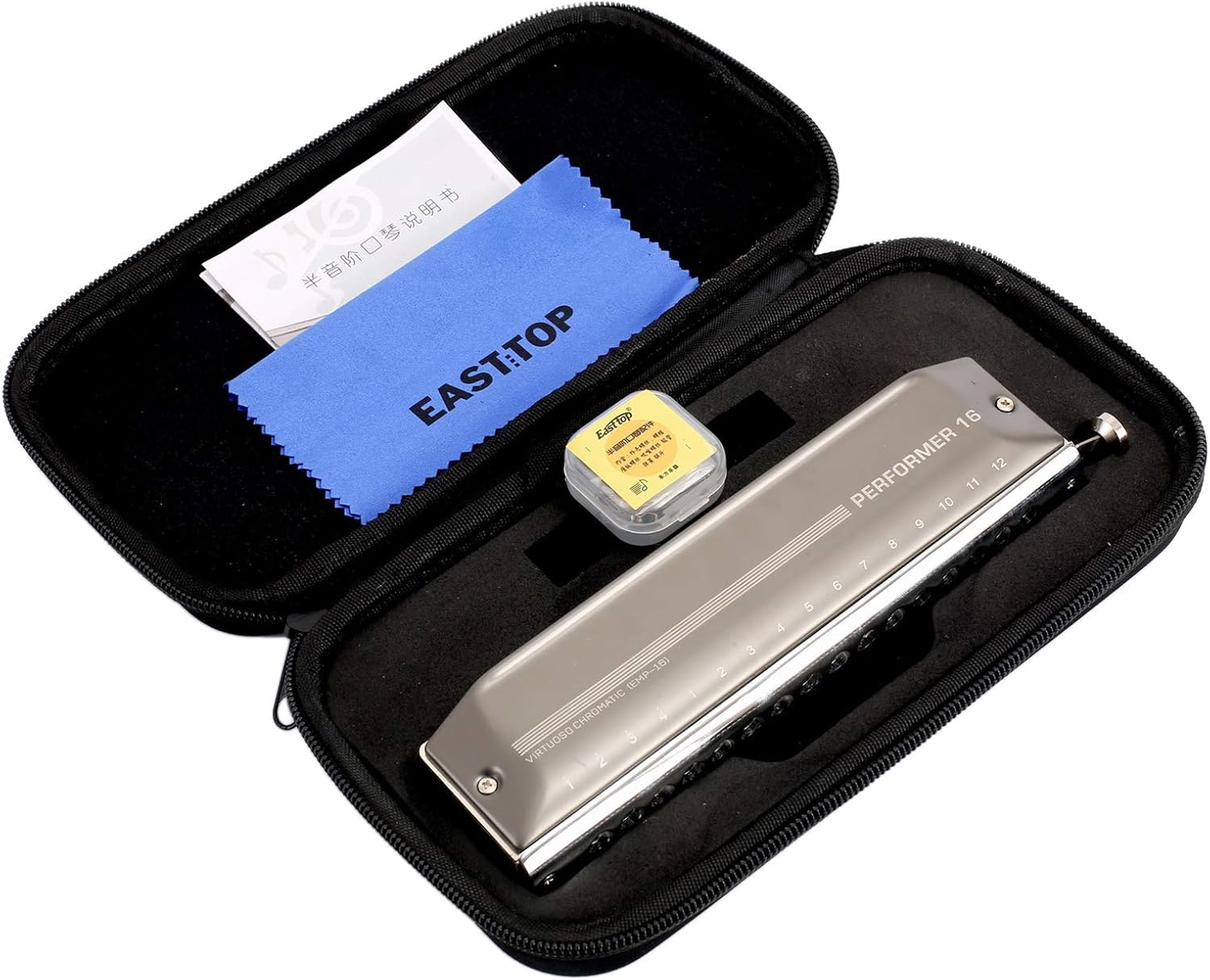 East top Upgrade Chromatic Harmonica 16 Hole 64 Tone Key of C, Aluminum Comb Chromatic Mouth Organ Harmonica For Adults, Students and harmonica lovers