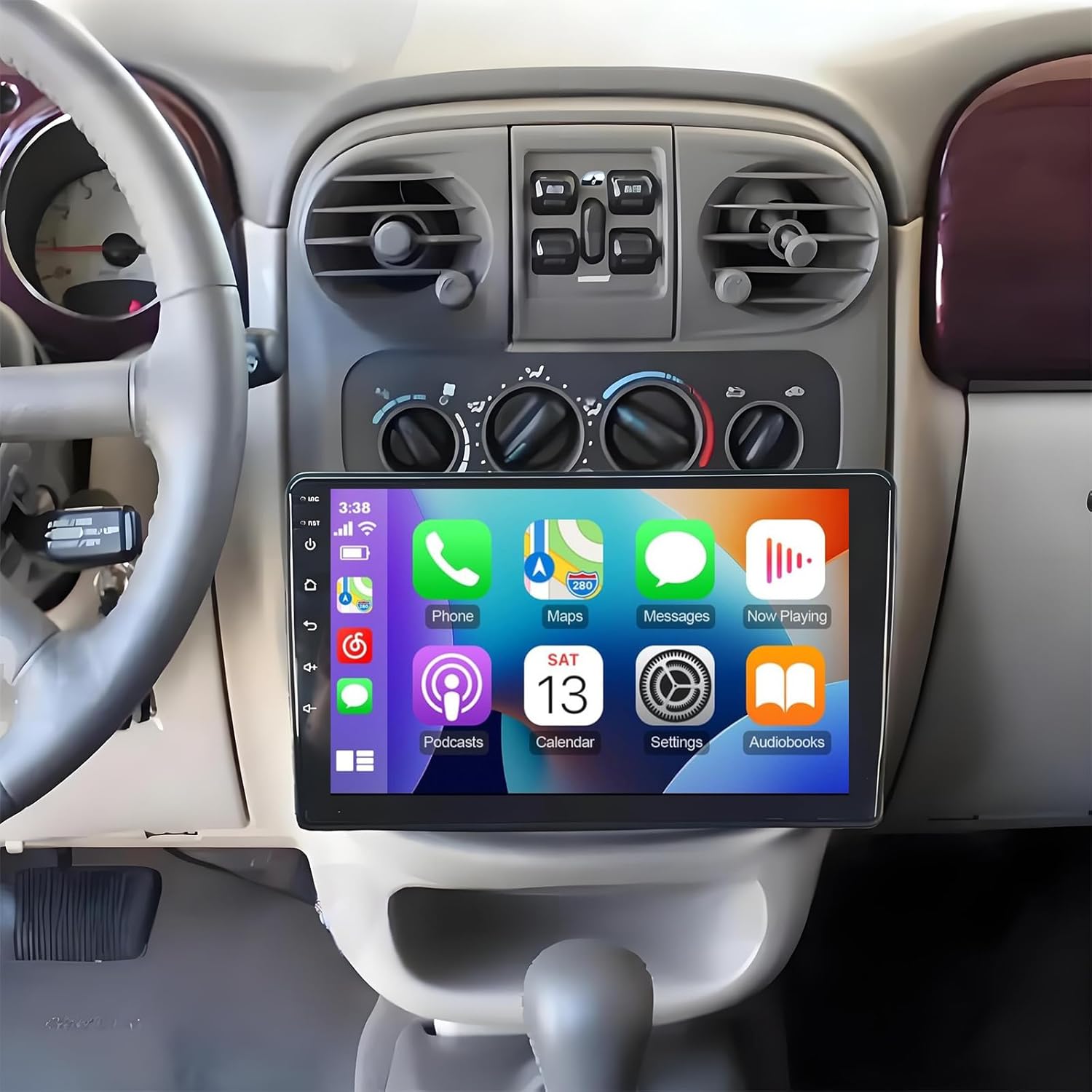 PHEZEN 9 inch Car Stereo Fit for Chrysler PT Cruiser 2003-2005, Android 13 Double Din Car Radio with Carplay & Android Auto GPS Navigation BT Mirror Link WiFi Backup Camera 2+32G